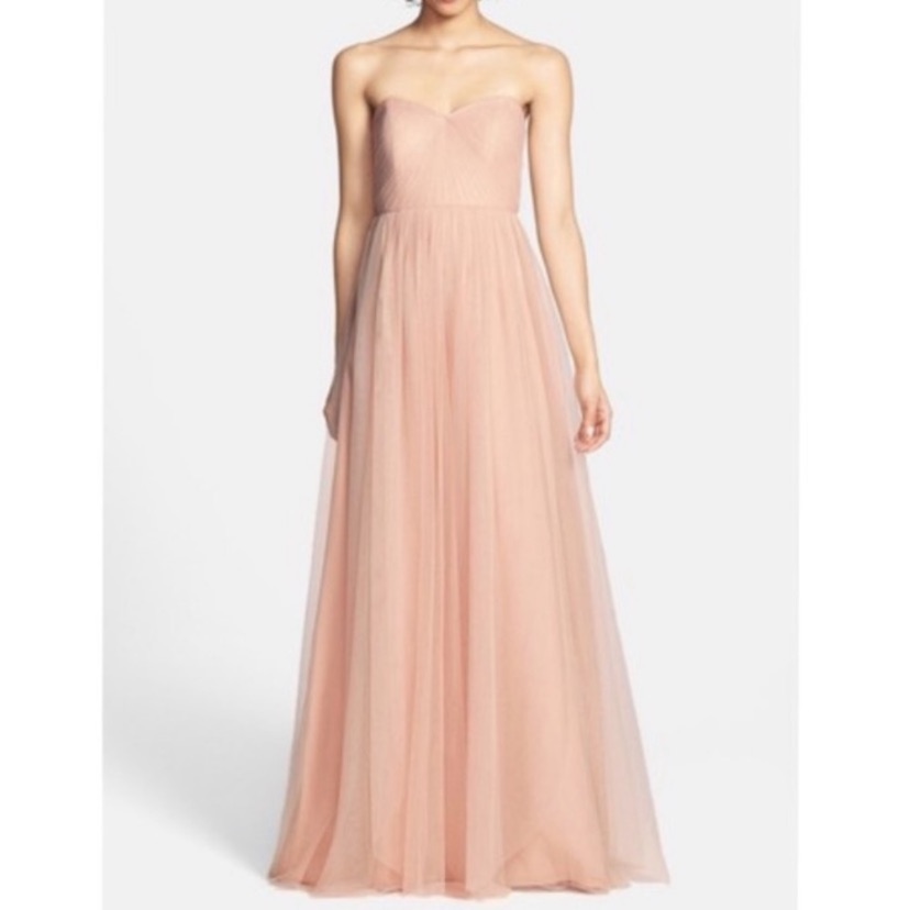 Jenny Yoo Collection Champagne Pink Strapless Pleated Tulle Gown